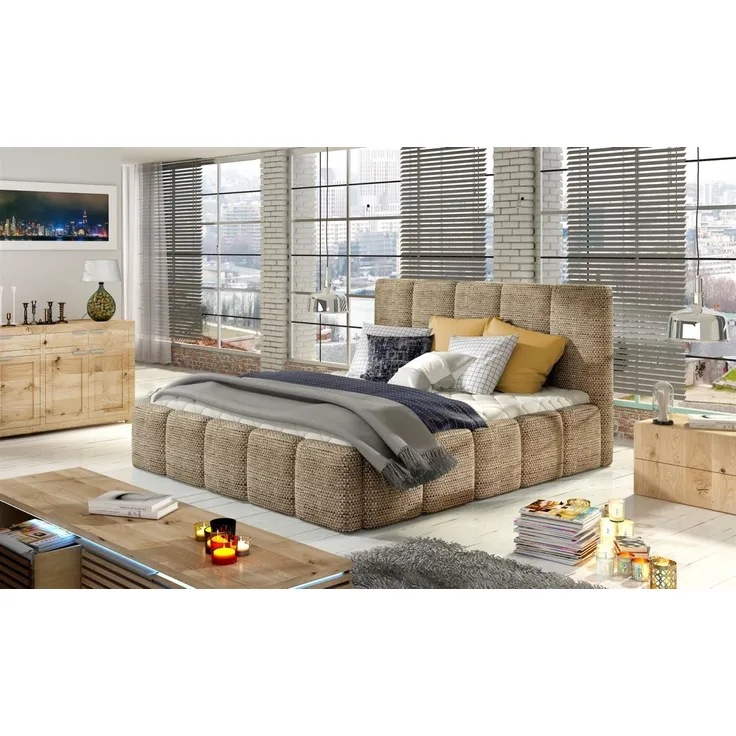 Polsterbett Bett VERONA Komplettset Webstoff Cappuccino 120x200 cm