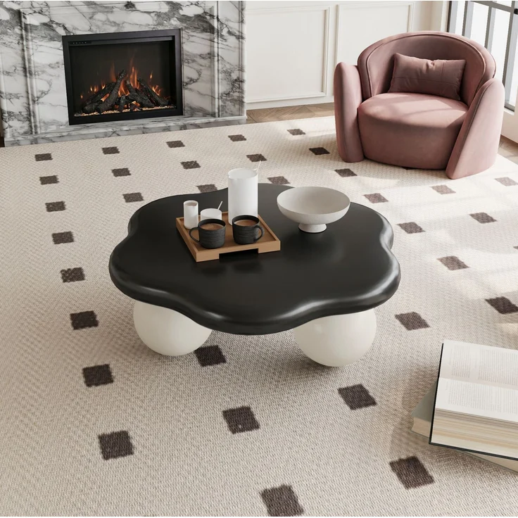 DESVIAE Couchtisch in Wolkenform mit runden Beinen Ø80x35 cm MDF Kunststoff Schwarz Weiß – Bild 4