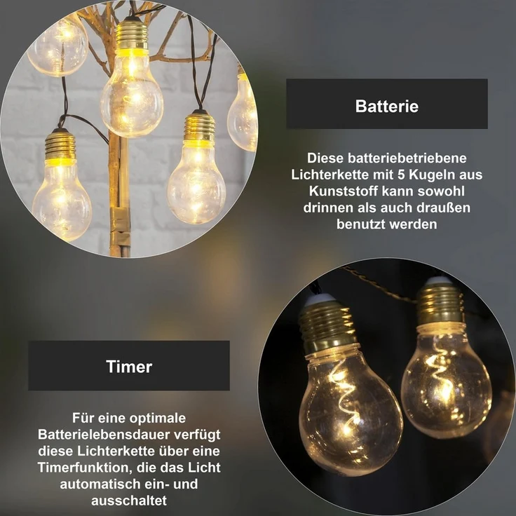 LED-Lichterkette "Glow Battery", 5 teilig, klar – Bild 3