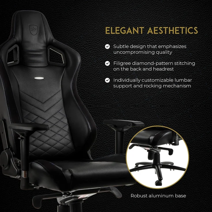 noblechairs Epic Gaming Stuhl - Bürostuhl - Schreibtischstuhl - PU-Kunstleder - Inklusive Kissen - Schwarz/Blau – Bild 6