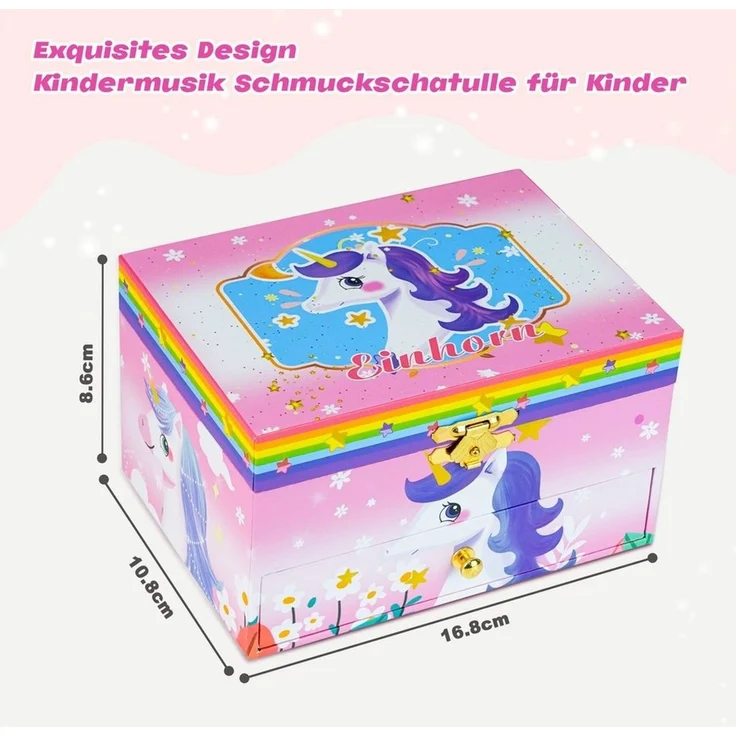 AdelDream Schmuckkasten Musik-Aufbewahrungsbox mit Einhorn Engelsflügeln – Bild 2