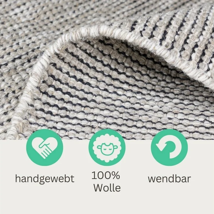 Wohnando Teppich MY-RUG Roshni, Wollteppich 90x60cm, rechteckig, Höhe: 10 mm, handgewebt, Naturprodukt, Uni Farben, meliert, Wolle – Bild 3