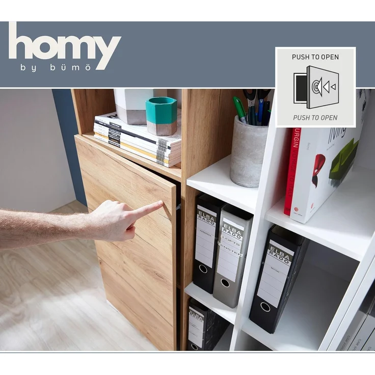 bümö Homy Aktenschrank & Regal Kombination, Büroschrank groß aus Holz 85cm breit in Weiß-Eiche - Schrank mit Aktenregal für's Büro & Homeoffice Ordnerschrank, HYASG-513 – Bild 5