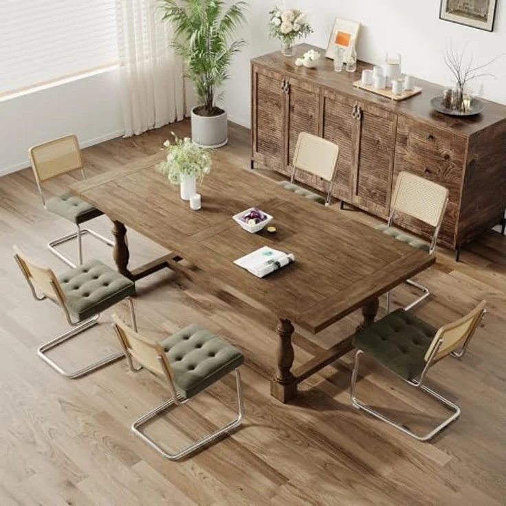 COLAMY Rattan Esstischstühle 6er Set, Samtbezug mit Metallgestell, Grün – Bild 7