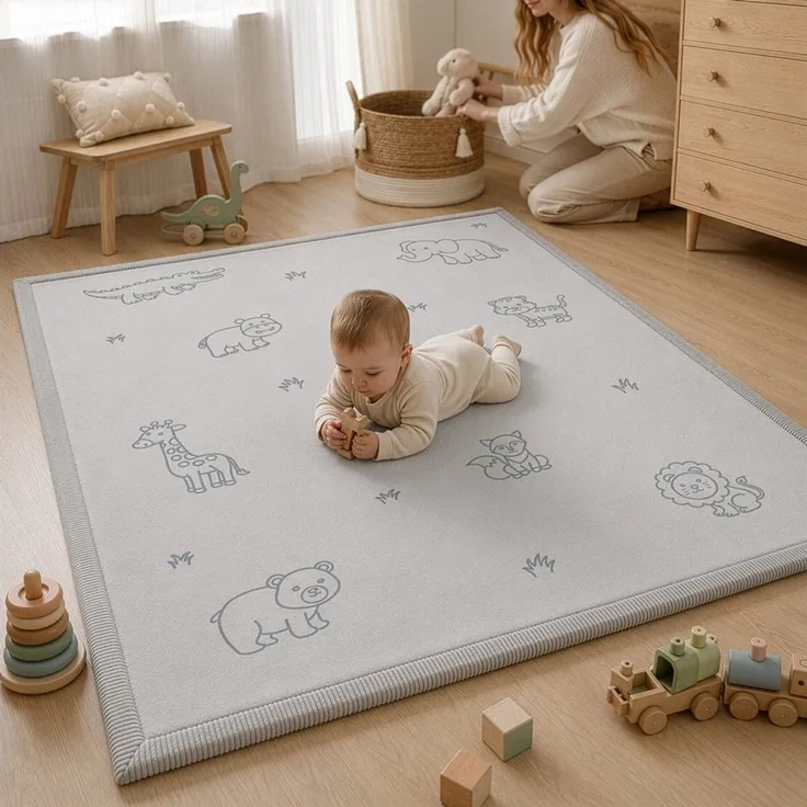 Sanosoft Kinderteppich Sanosoft samtweicher und kuscheliger Krabbelteppich "Zoo" 120x170cm, Höhe: 30 mm, Öko-Tex 100