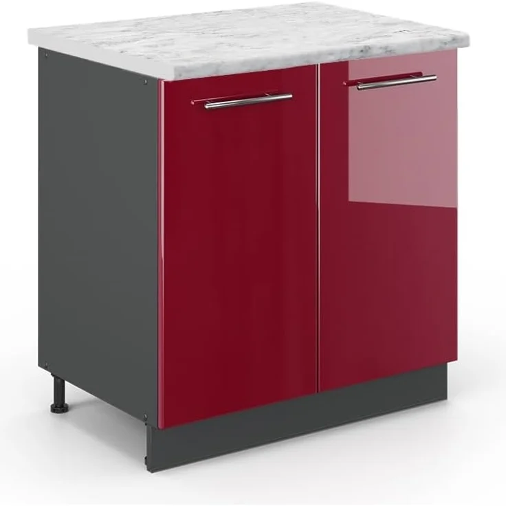 Vicco Spülenunterschrank Fame-Line, Bordeaux Hochglanz/Anthrazit, 80 cm, AP Marmor