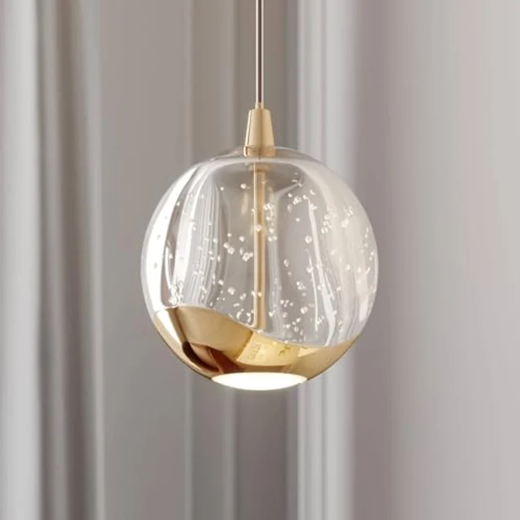 Lucande LED-Pendellampe Hayley, Kugelförmig, Ø 9 cm, goldfarbenes Glas mit Blasenstruktur – Bild 2