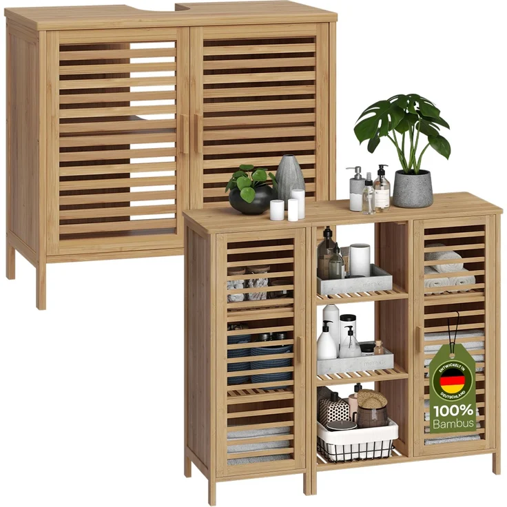 Bellamio Newa Badezimmer-Set, 1x Waschbeckenunterschrank, 1x Schrank mit 9 Fächern – Bild 1