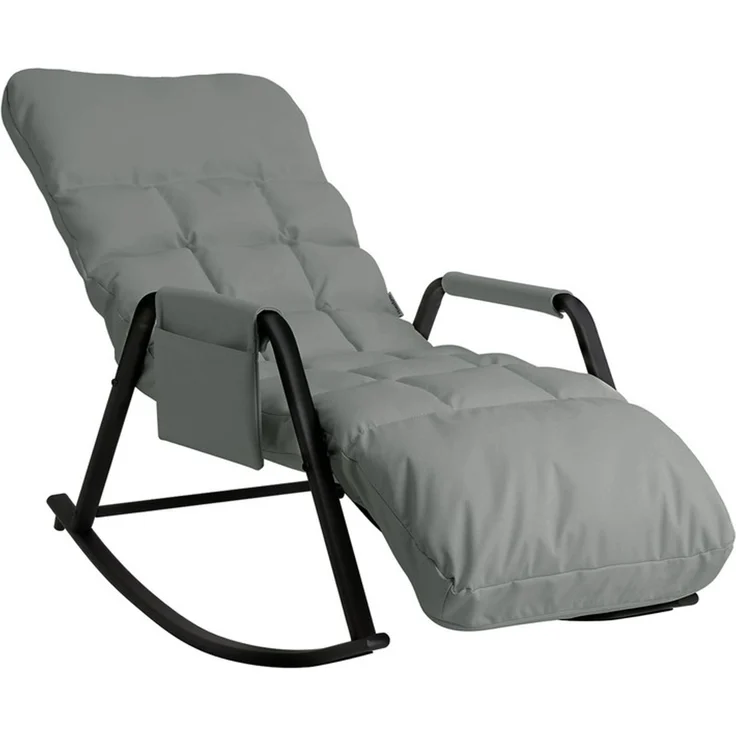 Home Nature Wohnkonzept Schaukelstuhl mit 5-fach verstellbarer Rückenlehne, Ergonomischer Relaxsessel, Lesesessel bis 160 kg, 104×56×93,5 cm, Kunstleder Hellgrau – Bild 1