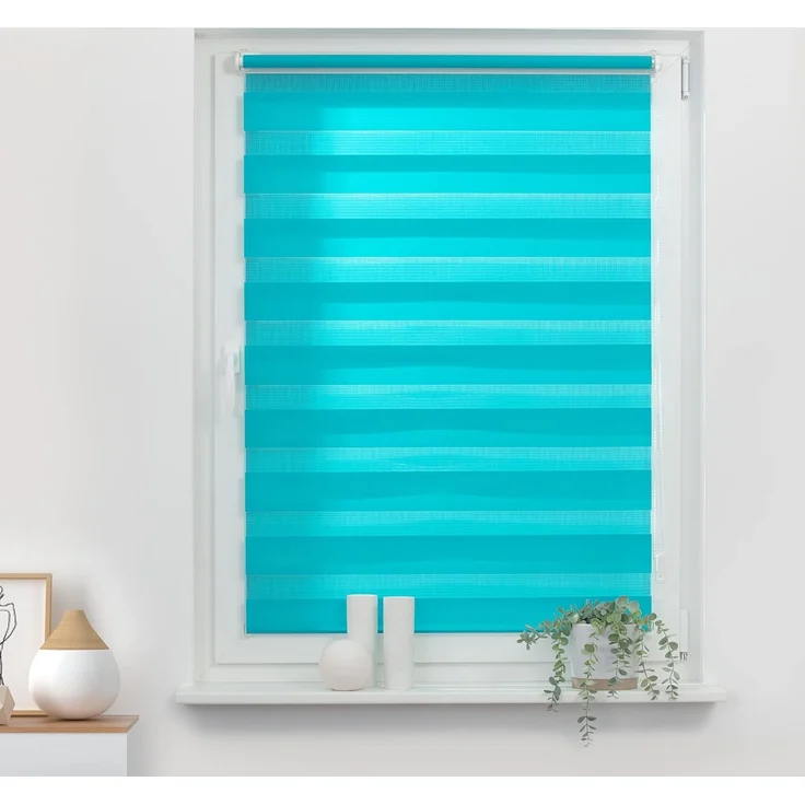 Lichtblick Doppelrollo Klemmfix ohne Bohren, Streifen, Blickdicht, Klemmträger-Montage, Sichtschutz, Wandmongtage, Deckenmontage, für Fenster und Türen Blau,120x150 cm (B x L) – Bild 3
