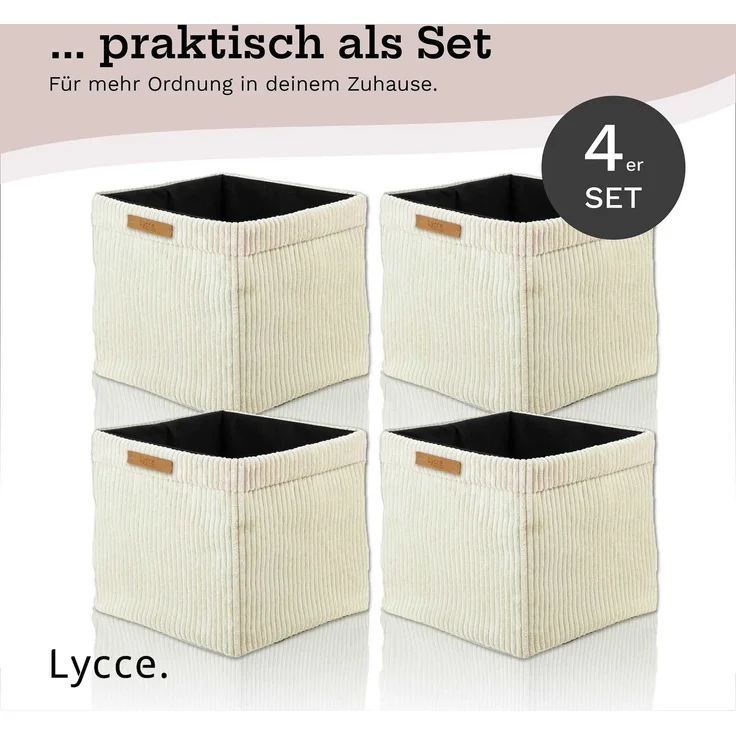 Lycce faltbare Aufbewahrungsbox, 4er Set - Cord, passend für Kallax Regal, abnehmbarer Bezug, robust, formstabil Vanille 31x33x33cm – Bild 6