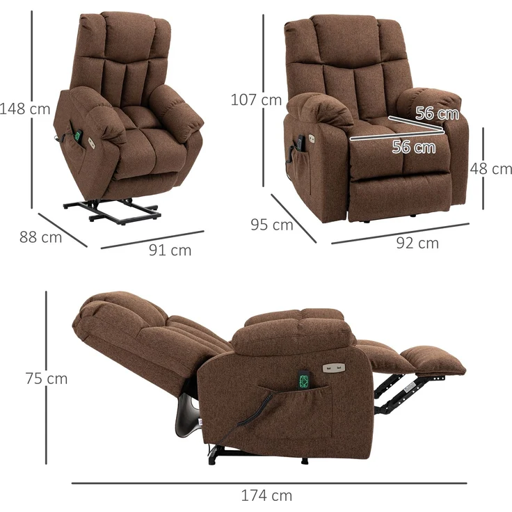 Wohnora-Aufstehsessel mit Liegefunktion und Fernbedienung 92 x 95 x 107 cm, Braun,H 1070cm x T 920cm x B 950cm – Bild 4