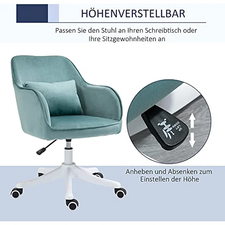 Vinsetto Massage-Drehstuhl, grüner Bürostuhl mit Lendenkissen und USB-Vibrationsfunktion, 70x86x57 cm – Bild 6