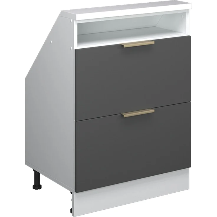 Küchenschrank für Dachschrägen R-Line Anthrazit-Gold/Weiß 60 cm mit 2 Schubladen Vicco – Bild 1