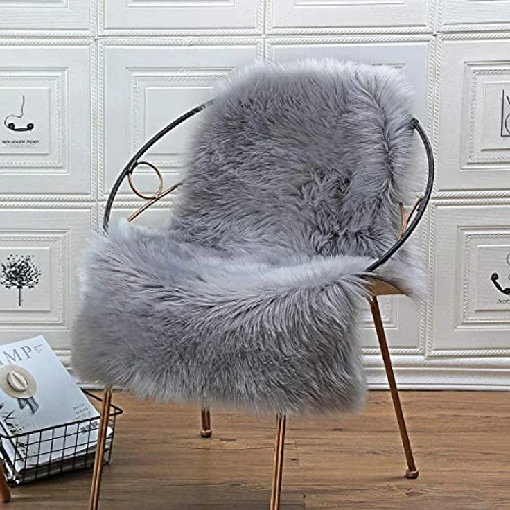 HEQUN Lammfell-Teppich Kunstfell Schaffell Imitat Wohnzimmer Teppiche Flauschig Gemütliches Schaffell Bettvorleger Sofa Matte (Grau, 75x120 cm) – Bild 6