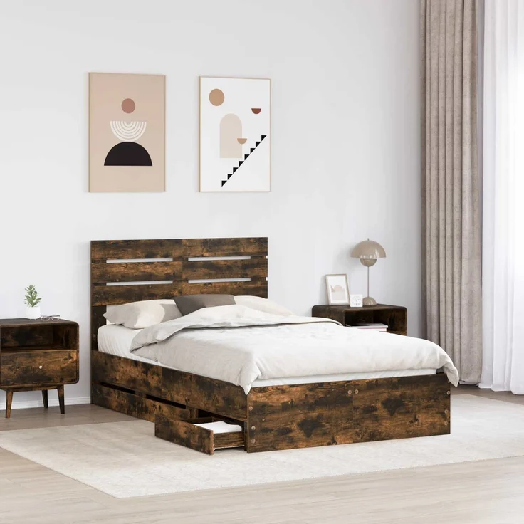 vidaXL Bettrahmen Geräucherte Eiche 120x200 cm Ingenieurs Holz 3411517 – Bild 2