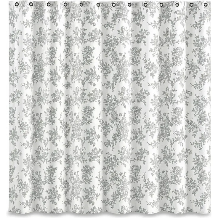Duschvorhang mit floralem Digitaldruck, wasserdicht und schimmelresistent, Weiß, 165x180 cm
