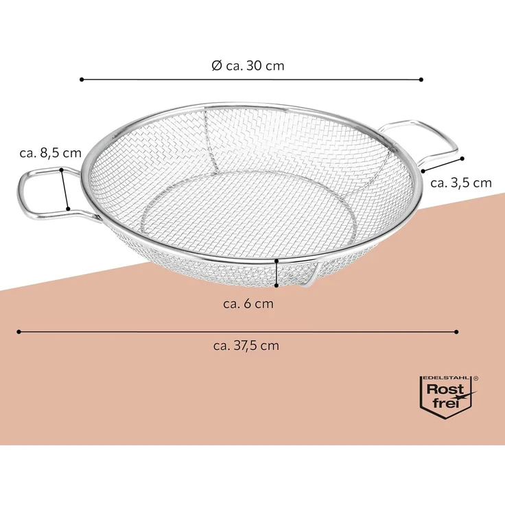 Grillkorb rund / Edelstahl Ø ca. 30 cm / 2 Griffe – Bild 7
