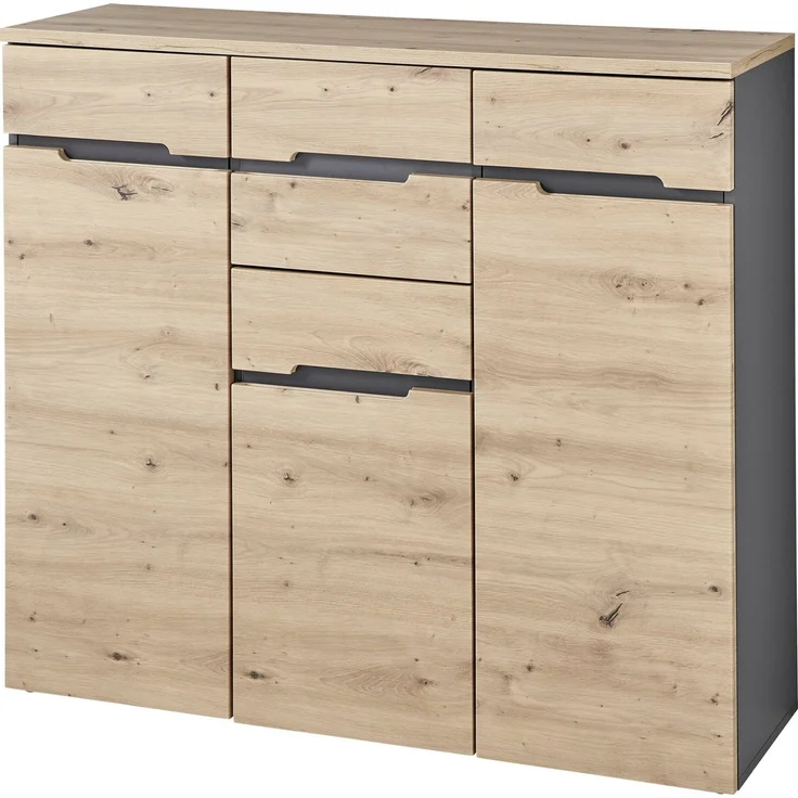 Kommode Melanie / Memphis, Holzwerkstoff, Grau, Holzfarben, 120 x 107 x 38 cm – Bild 2
