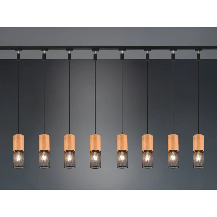 Lichtschienensystem mit 8x Holz Pendel & Einspeisung 4-adrig, Länge 202,5cm – Bild 11