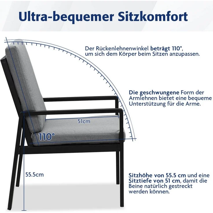 MeXo Gartenlounge-Set Alu Gartenmöbel-Sets Gartenstuhl, (6-tlg, 6 Esszimmerstühle, 60x 68x 85 cm, 12 Auflagen, bis zu 140 kg belastbar), wetterfest Gartengarnitur Set – Bild 3