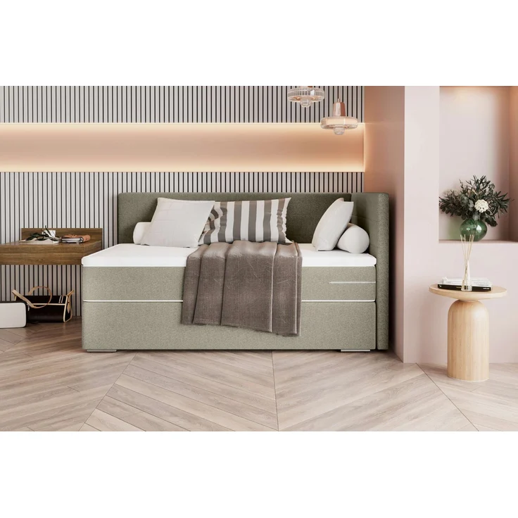 99rooms Phönix Mini Plus Boxspringbett 120x200 cm Webstoff MALMO_NEW Beige Seitenteil rechts – Bild 1