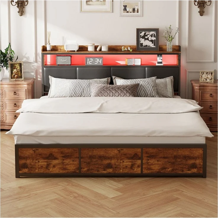 FUROKOY Polsterbett Doppelbett,Bettgestell (Holzbett mit Metall, 1-tlg, mit 4 Schubladen und Stauraumfunktion), 160x200cm – Bild 2