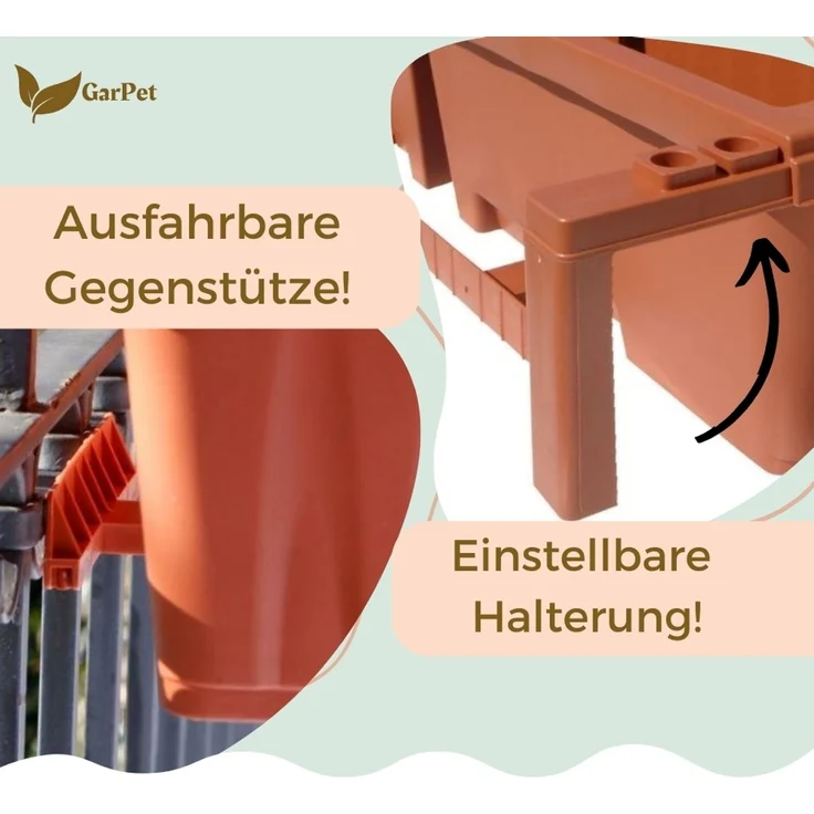 GarPet Balkonkasten 4er Set Blumenkasten Balkon Geländer Kasten Halterung Wasserspeicher – Bild 4
