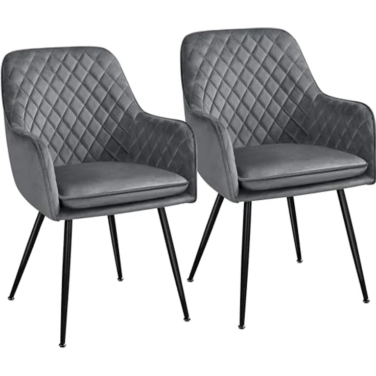 Yaheetech Esszimmerstühle, Sessel, 2er Set, Polsterstühle mit Armlehnen, Metallbeine, Samtbezug, Dunkelgrau, für Arbeitszimmer, Wohnzimmer, Schlafzimmer – Bild 2