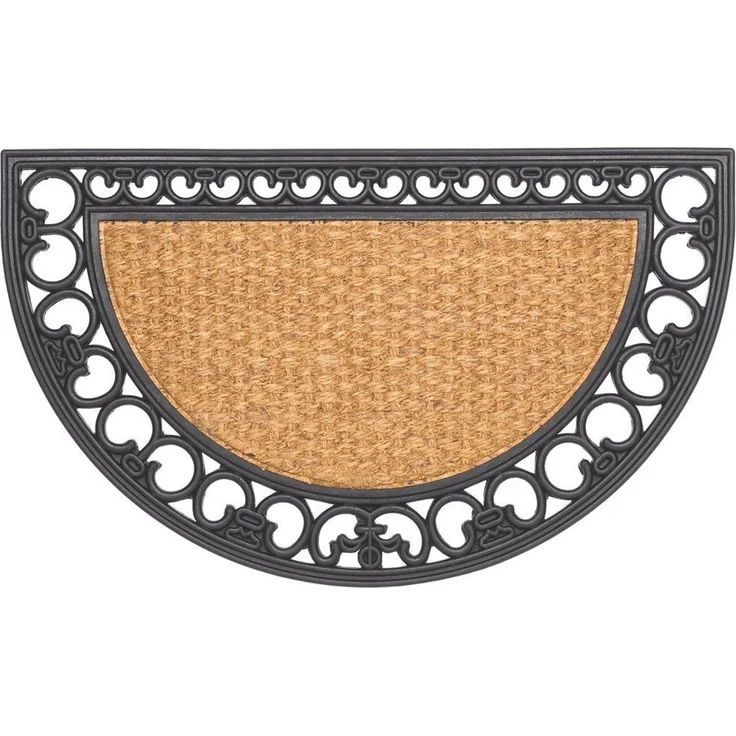matches21 HOME & HOBBY Fußmatte Kokosmatte Zier-Rahmen natur halbrund als aussen Sauberlaufmatte, halbrund, Höhe: 10 mm, Rutschfeste Kokos-Türmatte als Outdoor Schmutzfangmatte 45x75 cm – Bild 1