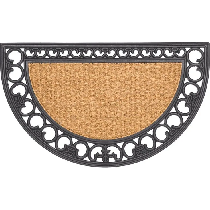 matches21 HOME & HOBBY Fußmatte Kokosmatte Zier-Rahmen natur halbrund als aussen Sauberlaufmatte, halbrund, Höhe: 10 mm, Rutschfeste Kokos-Türmatte als Outdoor Schmutzfangmatte 45x75 cm