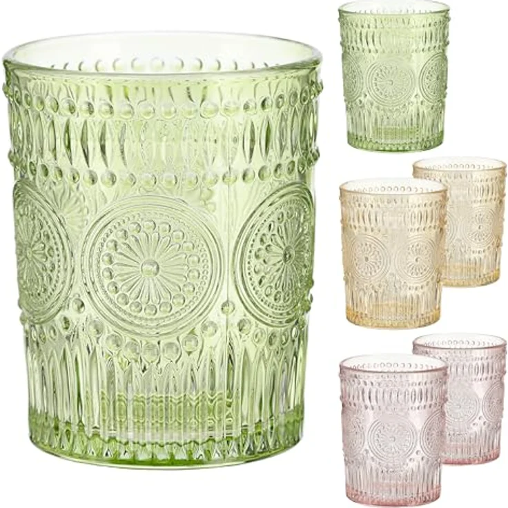 CEPEWA Glas Trinkglas 6er Set 'Mandala' Ø8x10cm 300ml Glas rosa grün orange – Bild 8