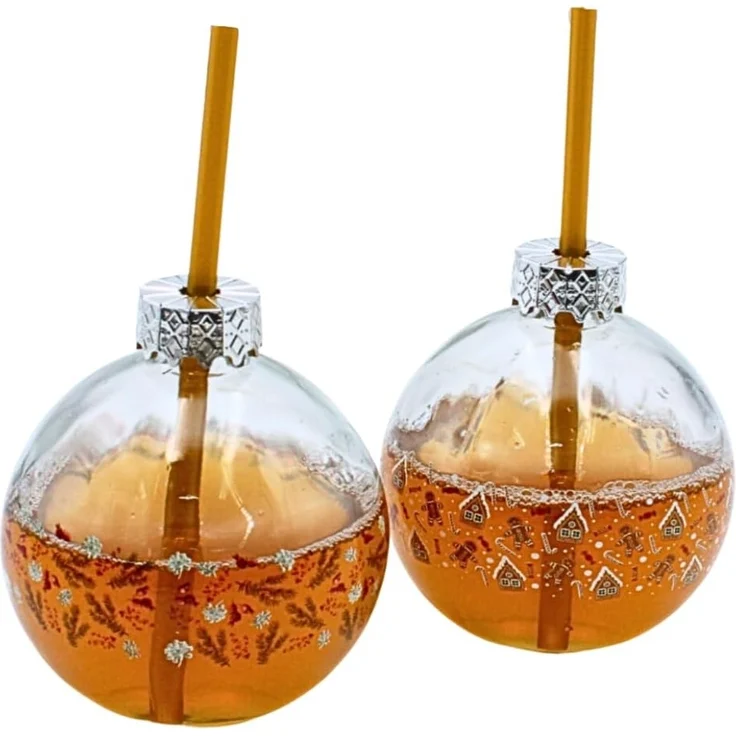 Dekohelden24 Becher Trinkglas Weihnachtskugel aus Glas mit Strohhalm als 2er Set – Bild 5