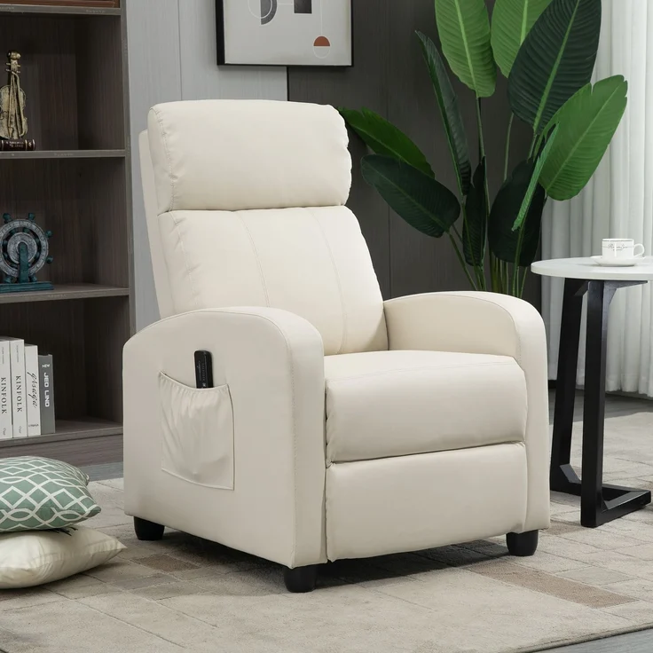 Massagesessel mit Fernbedienung und 8 Programmen, Liegefunktion und Fußstütze, 68 x 88 x 98 cm, Creme – Bild 3