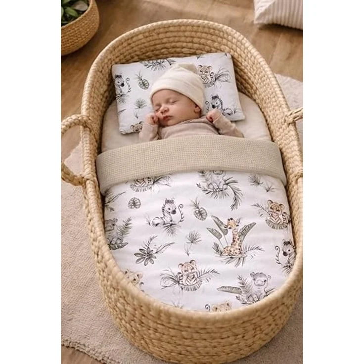 Babynest Nestchen Baby Set für Neugeborene – 5-teilig – Kuschelnest aus 100% Baumwolle & Waffelpique – Babykokon tragbar – für Babybett, Kinderbett & Kinderwagen – OEKO-TEX - Safari und Sand – Bild 5