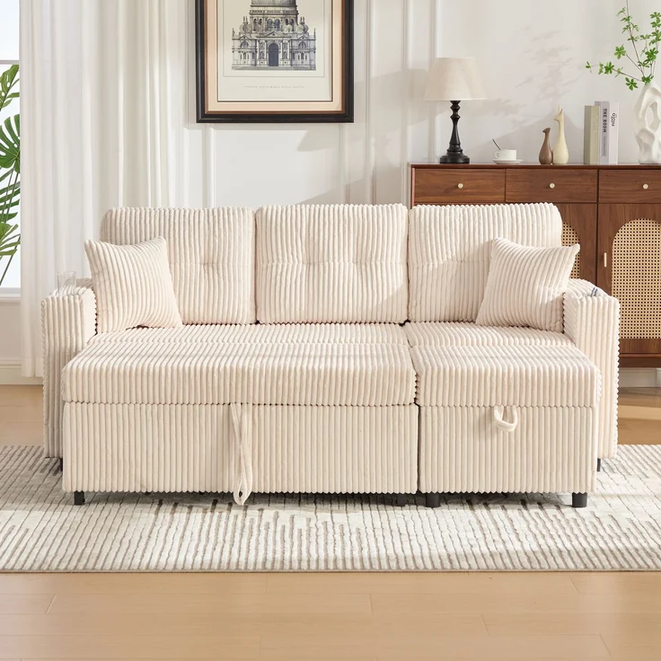ZUBALIYA Sofa 144x85 cm, mit LED - Beleuchtung, mit USB - Anschluss, mit Stauraum, mit Ablageflächen, mit Ausziehbett – Bild 12