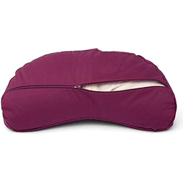Bodhi Meditationskissen Halbmond Yogi MOND ECO, Sitzkissen aus 100% Bio-Baumwolle mit Buchweizenfüllung, aubergine, ergonomische Form mit Trageschlaufe und waschbarem Bezug – Bild 2