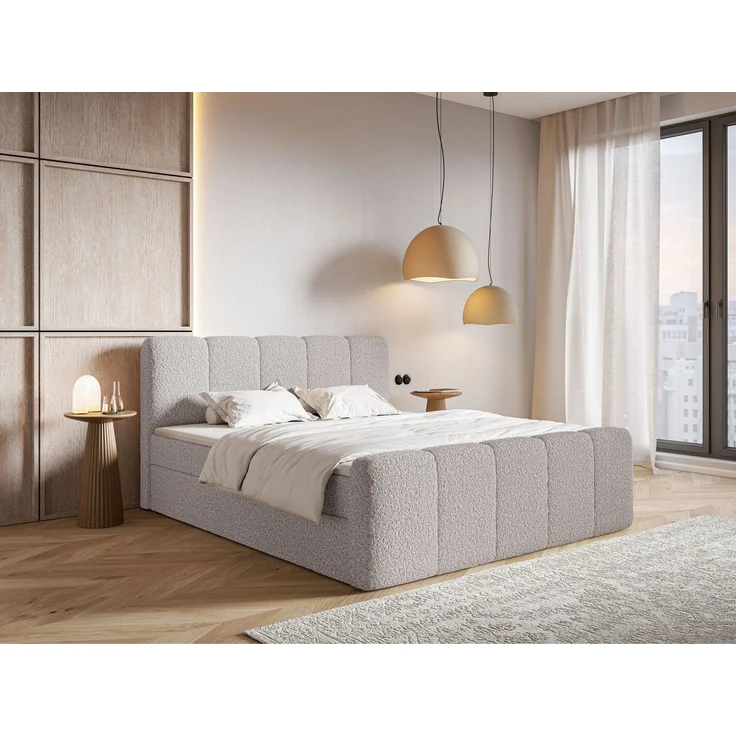 Selsey 'Cloudy II' Boxspringbett mit Bettkästen und Topper Bouclé Taupe, 160x200 cm – Bild 3