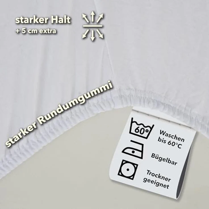 STUDIO Premium Spannbettlaken 120x200cm, 120x220cm, 130x200cm & 130x220cm – Öko-Tex zertifiziert, Jersey-Baumwolle, bügelfrei, Weiß, für Matratzen bis 35cm – Bild 3