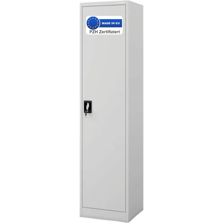 Aktenschrank abschließbar KADO - 5 Ebenen verstellbar, Flügeltüren | Metallschrank Werkstatt Mehrzweckschrank Büroschrank aus Stahl Werkzeugschrank, 185x45x40cm Grau