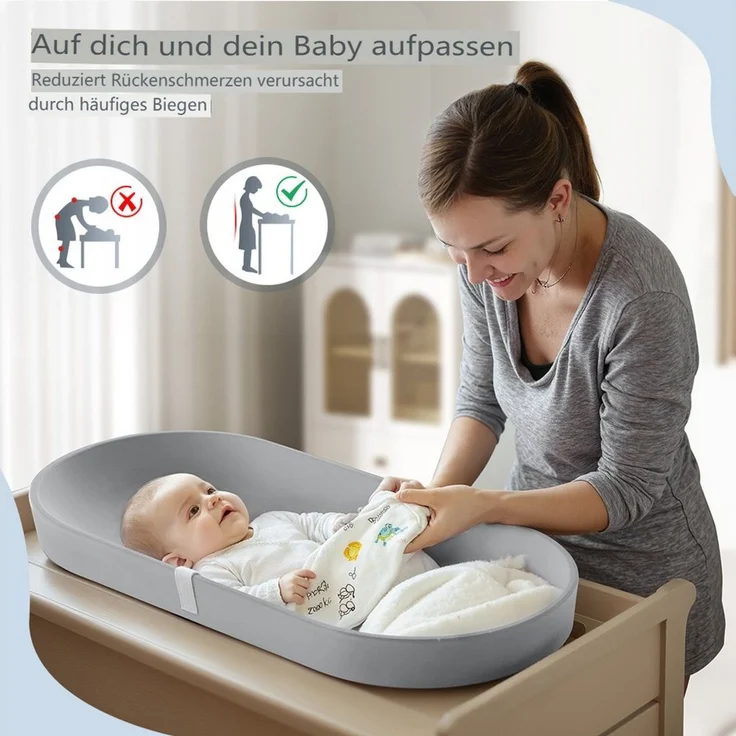Comomy Wickelauflage, Baby Wickelunterlage wasserdicht bis 20 kg mit Sicherheitsgurt – Bild 4