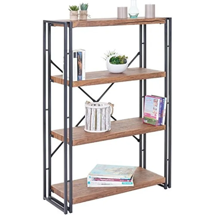 Bücherregal HWC-A27, Standregal Wohnregal, 121x80cm 3D-Struktur 4 Ebenen, Wildeiche-Optik