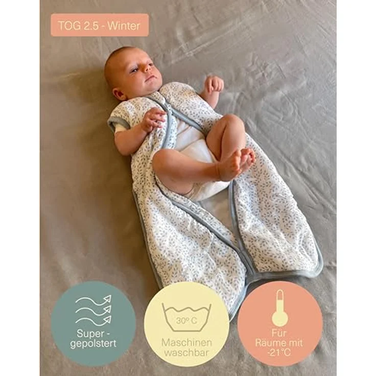 molis&co. Baby-Schlafsack. 2.5 TOG. Größe: 85 cm (6-18 Monate). Ideal für die Übergangszeit und den Winter. Superweich und warm. Zen Garden. Premium-Musselin mit Futter. – Bild 5