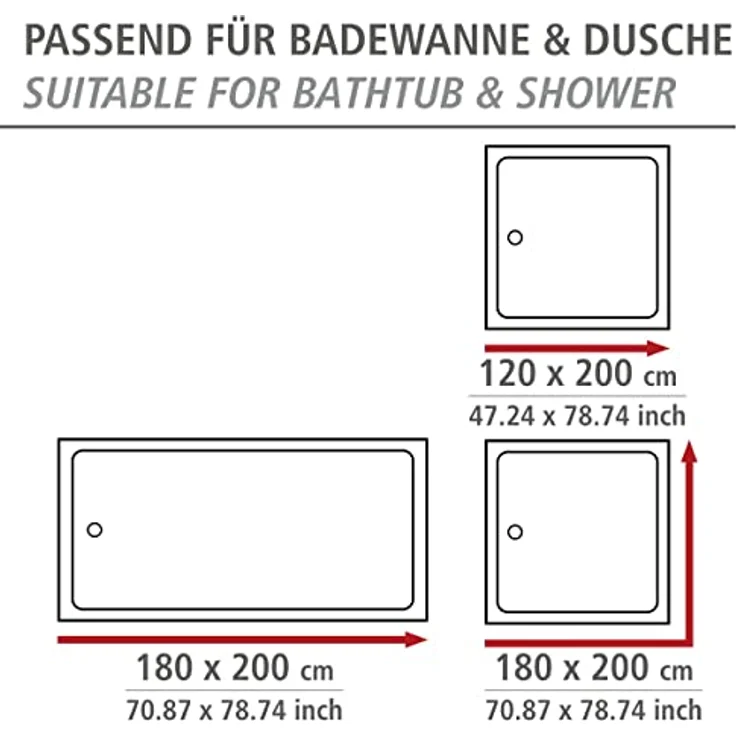 WENKO GINKGO Duschvorhang, 180 x 200 cm, Polyester, waschbar – Bild 6