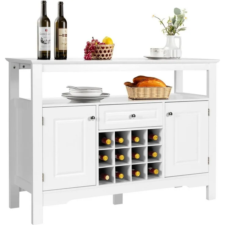 COSTWAY Sideboard Küchenschrank mit Türen und Schubladen, Konsolentisch Holz Küchekommode, Buffetschrank Aufbewahrungsschrank Beistellschrank Weinschrank (Weiß)