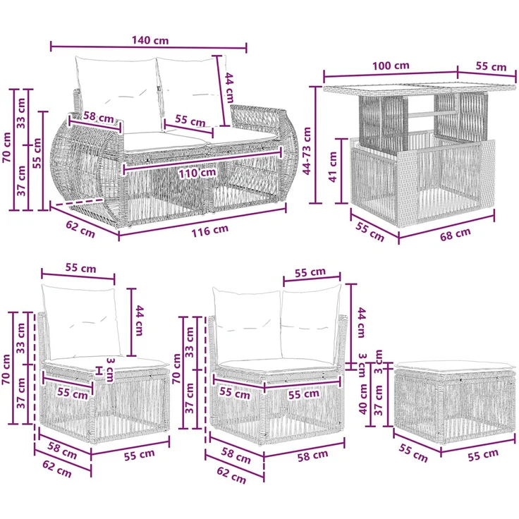 vidaXL Gartensofa-set 9 stk. Schwarz und Cremeweiß Poly-Rattan 3436987 – Bild 12