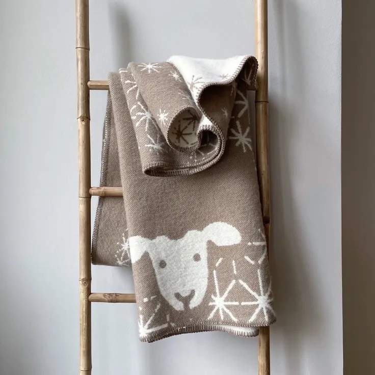 Doubleface Wolldecke Kuscheldecke 130x200 cm, Schäfchen Pusteblume Clay
