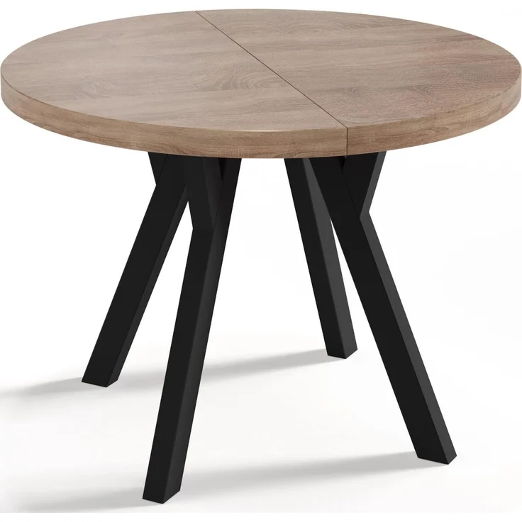 WFL GROUP Designer Runder Ausziehbarer Esstisch - Loft-Stil, Industriell, Platzsparend - Schwarze Beine - 100 bis 200cm - für 6-8 Personen - Hergestellt in EU - Eiche Sonoma - 150 cm