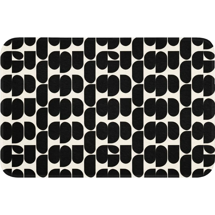 OnlyWow Badematte Modern - Gemustert - Schwarz, Höhe 10 mm, Polyester, Rechteckig, Badezimmerteppich, Badteppich, Rutschfest, Badvorleger, Waschbar – Bild 1