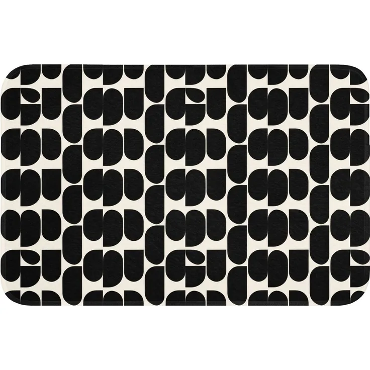 OnlyWow Badematte Modern - Gemustert - Schwarz, Höhe 10 mm, Polyester, Rechteckig, Badezimmerteppich, Badteppich, Rutschfest, Badvorleger, Waschbar